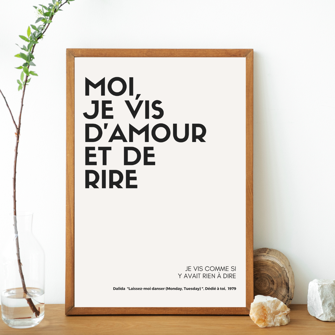 Affiche "Moi, je vis d'amour et de rire" inspirée par Dalida